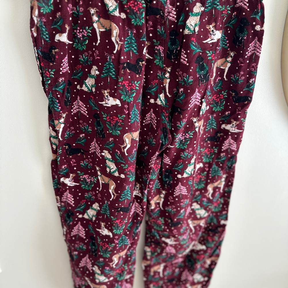 Lands End Bundle Flannel Pajamas Women’s Tall Small Rich Burgundy Holiday Hounds - Picture 14 of 15